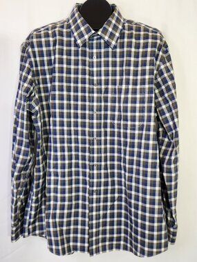 Jos. A. Bank Traveler Dress Shirt Men’s XL Tailored Fit Plaid Blue Green Cotton